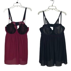 2 Torrid Mesh & Lace Black Burgundy Bablydoll 3X